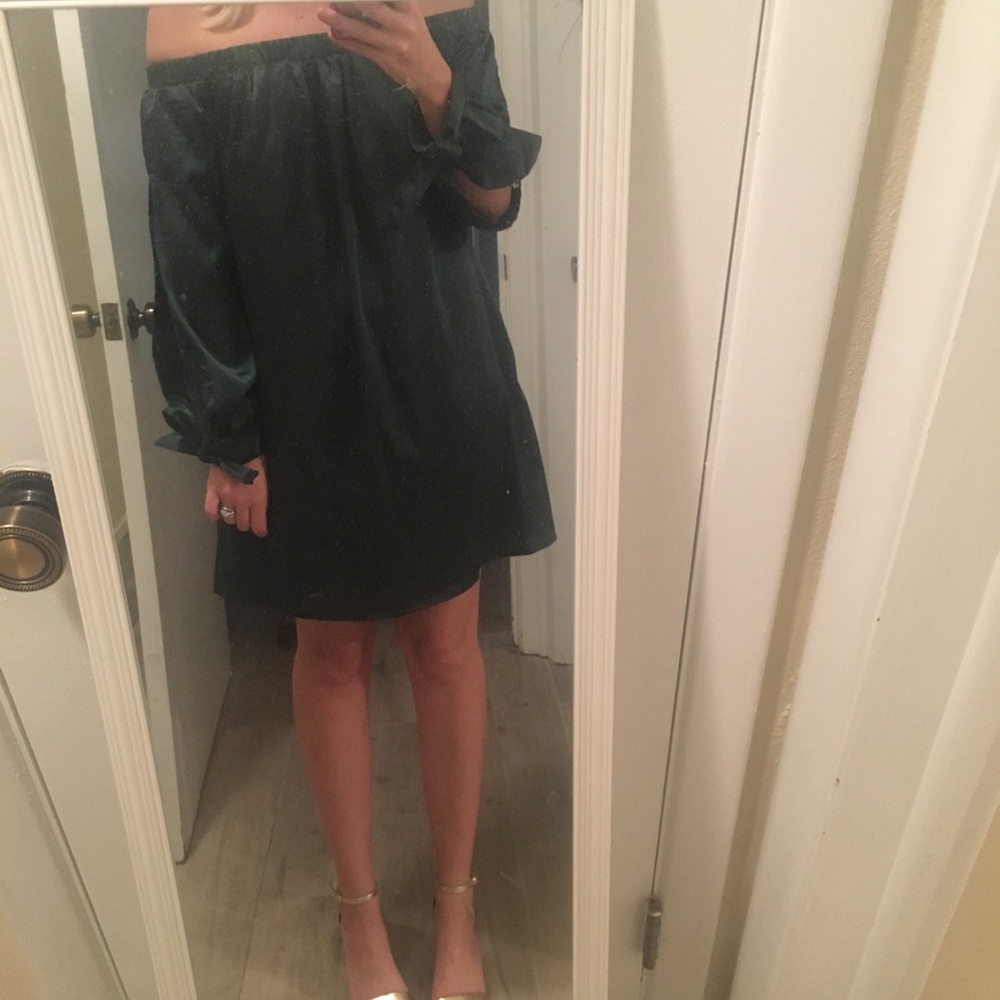 Silk Dark Green, off-the-shoulder, Dress - Size S